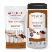 Cafe Nara Lickable Treats for Dogs Peanut Butter Recipe bag and 25-count jar